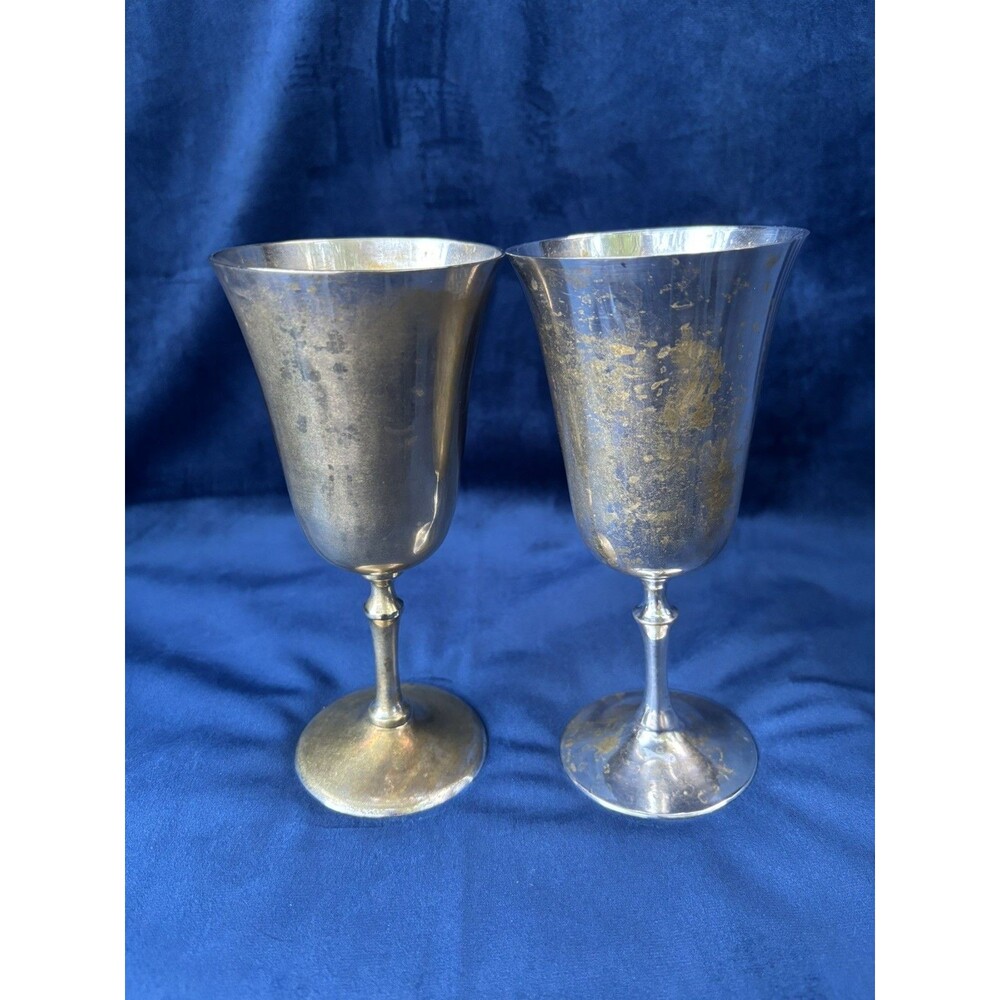 2 Vintage Silver Plated Goblets India, 6" Wine Glasses
